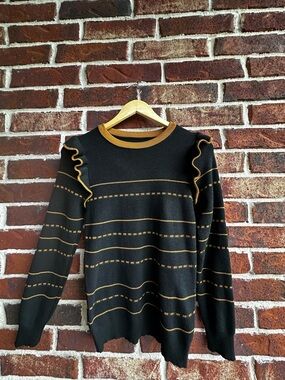 Black & Mustard Ruffle Detail Women's Sweater